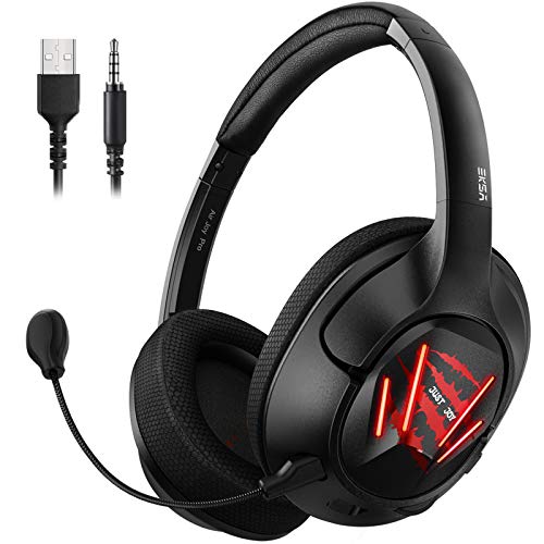 EKSA USB Gaming Headset - 7.1 Surround Sound Headphones with Breathable Earmuffs - Noise Cancelling Mic - Gaming Headphones for PC, PS4, Xbox One S/X, Nintendo Switch, Android