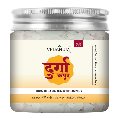Image of Vedanum Durga Camphor Flakes 100% Pure Bhimadesi Kapoor for Pooja, Havan (100 Gm Jar)