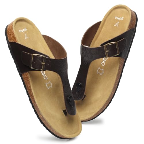 Image of YOHO Sandals for Men | Leather Thong Sandals with Cork Footbed for Daily Wear- SDL