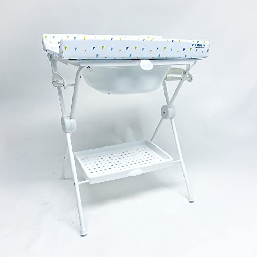 PLASTIMYR Bañera Cambiador Bebe Plegable LEA   Cambiador con Bandeja Organizadora y Patas Antideslizantes – Bañera Plegable Bebé Viaje Seguro y Compacto   Amarillo   85x63x96cm