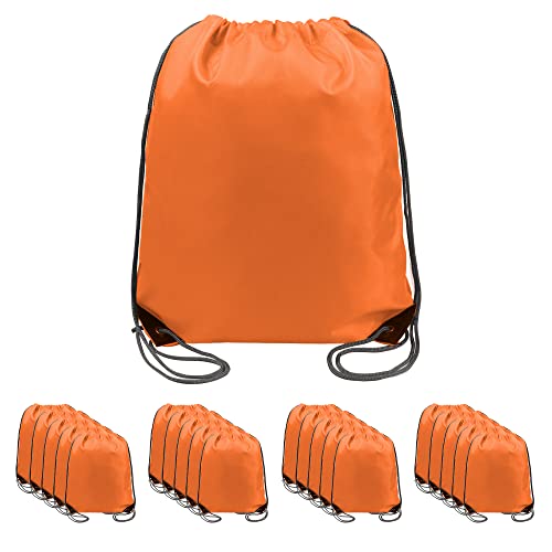 BeeGreen Orange 20 pieces Drawstring Backpack Bags Cinch Bags Bulk Heavy Duty Thanksgiving Bags to Hold Pumpkin Machine Washable Lightweight Sackpack Bags for Men Women