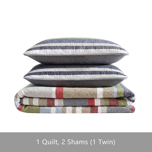 Image of Eddie Bauer - Quilt Set, Cotton Reversible Bedding with Matching Shams, Lightweight Home Decor for All Seasons (Salmon Ladder Multi, King)