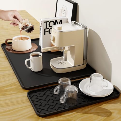 Silicone Coffee Maker Mat for Coffee Bar (19' x 12'), Non-Slip Espresso Machine Mat with 0.44' Raised Edges, Waterproof Coffee Bar Accessories & Countertop Protector, Heat Resistant & Dishwasher Safe