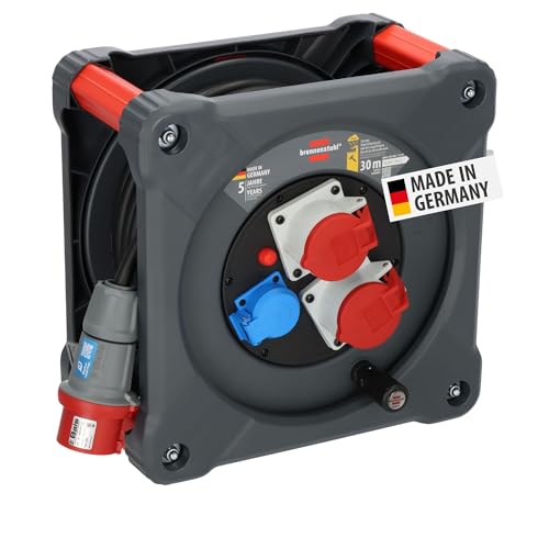 Brennenstuhl Professional Baustellen-Kabeltrommel KD 3200 C7 mit CEE-Stecker, 2 CEE-Steckdosen und 1 Schutzkontakt-Steckdose (30m Kabel in schwarz, ständiger Einsatz im Freien, Made in Germany)