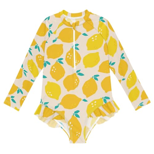 Image of CaTaKu Girls Rash Guard Swimsuit Long Sleeve One Piece Bathing Suit UPF 50+ Toddler Kids Zipper Ruffle Swimwear 3-12Y