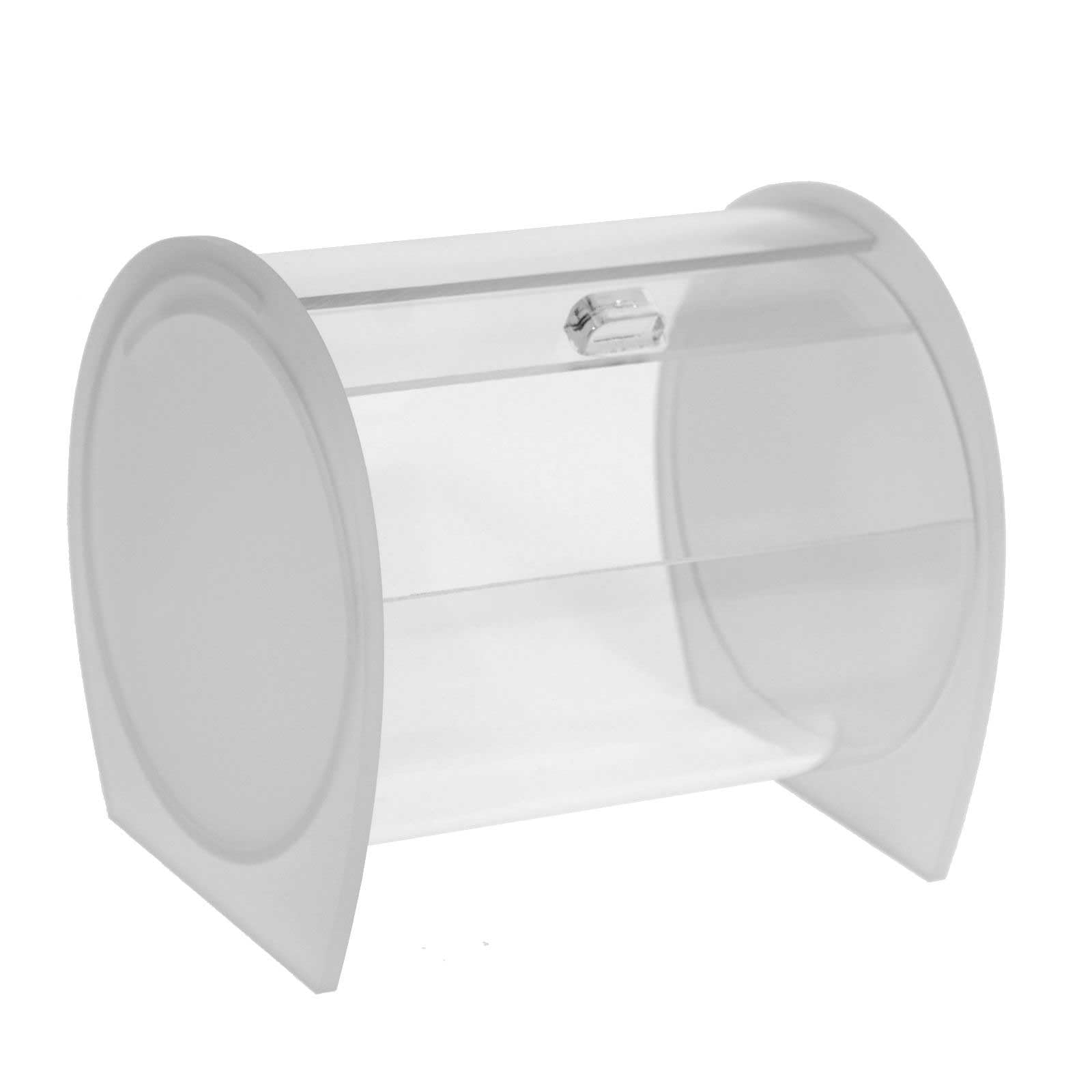 Portacaramelle confezionate sezione circolare in plexiglass trasparente e con pannelli laterali in plexiglass satinato - Misure totali: L 15 x P 14 x H 14 cm