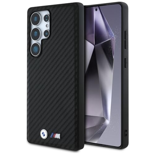 CG Mobile BMW Étui de Protection en Cuir Carbone pour Samsung Galaxy S25 Ultra Compatible avec MagSafe Noir
