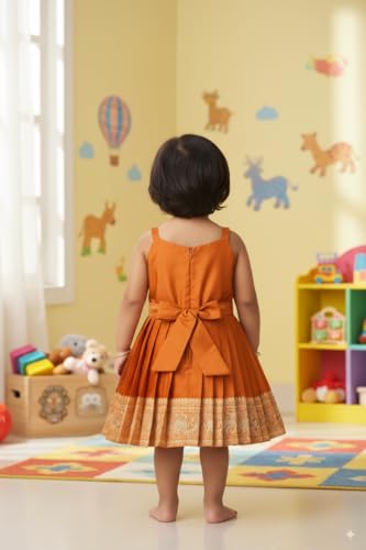 Image of South Indian Traditional Pattu Pavadai Jacquard Frock Dress for Baby Girls