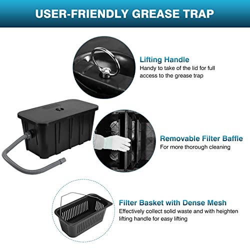 Ironwalls 25Lb Grease Traps For Restaurant Under Sink, Commercial Grease Interceptor With Side Inlet, Plastic Grease Trap 13 Gallon Per Minute For Home Kitchen, Factory, Coffee Shop #TOP5