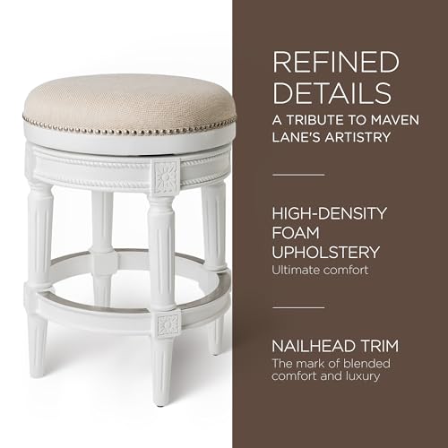 Maven-Lane-Pullman-26-Inch-Tall-Backless-Alabaster-White-Finish-Counter-Height-Upholstered-Barstool-with-Cream-Fabric-Cushion-Seat Maven Lane Pullman 26 Inch Tall Backless Alabaster White Finish Counter Height Upholstered Barstool with Cream Fabric Cushion Seat