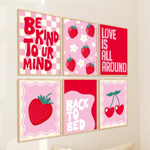 FYSUIMU Strawberry Wall Art Prints Coquette Strawberry Flower Sweet Room Decor - 8 x...
