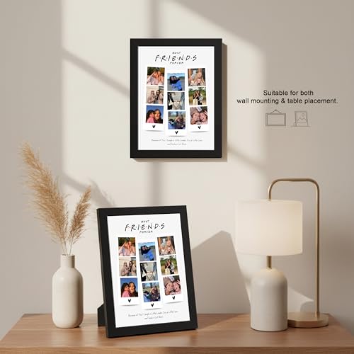 Image of Framekaari Friends Customised Photo Frame | Personalised Birthday Gift | Polaroid Style 9-Photo Collage & Custom Text | Tabletop & Wall Mount | Room & Home Decor | 16x21 cm (Design-05)