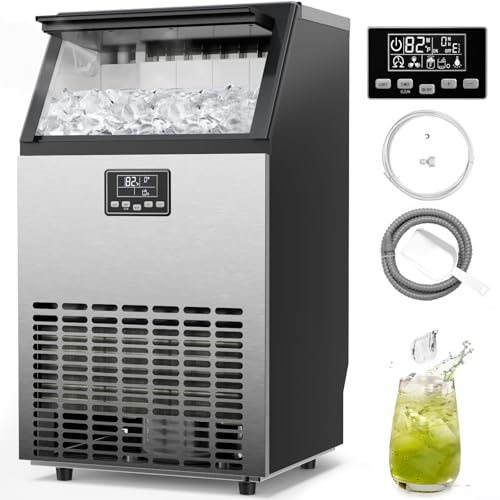 Image of Kismile Commercial Ice Maker, Freestanding Crescent Ice Maker 120lbs /24h, 30lbs Storage Bin, Full Heavy Duty Stainless Steel Construction, Ice Maker Machine for Home Bar, Coffee Shop, Business