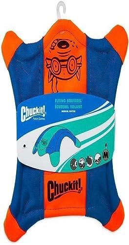 Chuckit! Flying Squirrel Fetch Dog Toy. Size Medium (9.5 Diameter). Orange & Blue. for Medium Do...