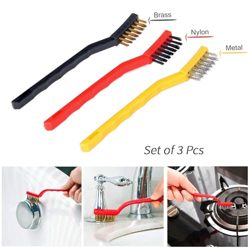Image of Generic Plastic Metal Fiber Wire Cleaning Brush Set of 3 Multicolour