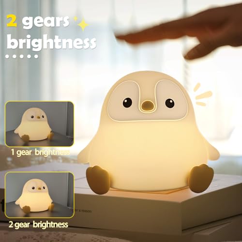 Image of S NMT Novelty Cartoon Penguin Silicone Night Light Rechargeable Timing Dimming Nursery Sleep Night Lamp for Baby Room Decor
