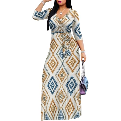 Image of Women Plus Size 3 /4 Sleeve V Neck Maxi Dress with Pockets | Soft fabric relaxed fit three quarter sleeve v neck with pockets for party and daily wear