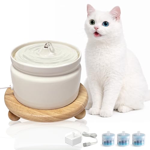 Hululu Ceramic Cat Water Fountain, 1L/32oz Automatic Pet Drinking Fountain with Quiet Pump & Triple Filtration, Durable BPA-Free Ceramic, Easy to Clean, Dishwasher Safe for Cats & Small Dogs