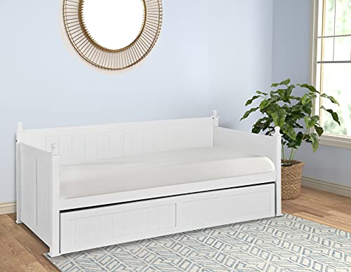 Image of APRODZ Solid Wood Acton Daybed with Trundle Bed for Living Room | Bed for Bedroom | White Finish