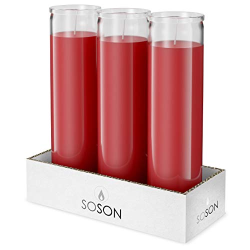Simply Soson 2x8 Red Candles | Prayer Candles | Church Candles | Meditation Candles | Religious Candles | Spiritual Candle | Chakra Candles | Emergency Candles | 3 Pack of Candles