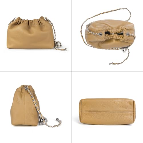 Image of Leather Small Crossbody Bag For Women Trendy. Dumpling Bag Ruched Clutch Purse For Women Evening Bag Cloud Purse Hobo Bag.