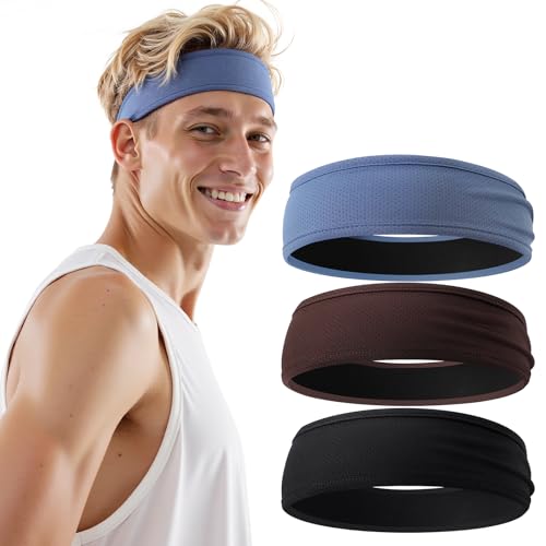 Image of Braylin Men's Headband, 3-Pack Men's Sweatband, Sports Headband for Running, Cycling, Basketball, Fitness Workout, Unisex Headbands