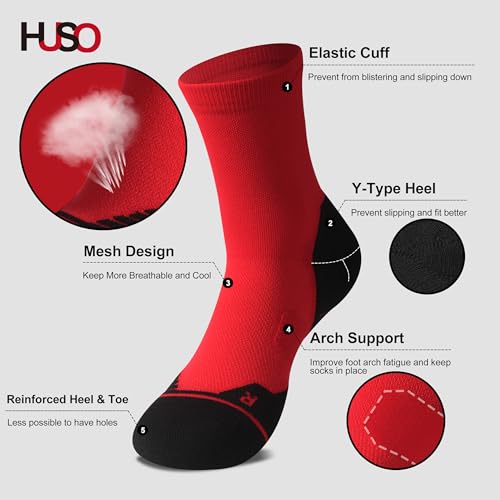 Men's Women's Tennis Socks, HUSO Performance Sports Ankle Compression Socks 1,2,3,4,6 Pairs4