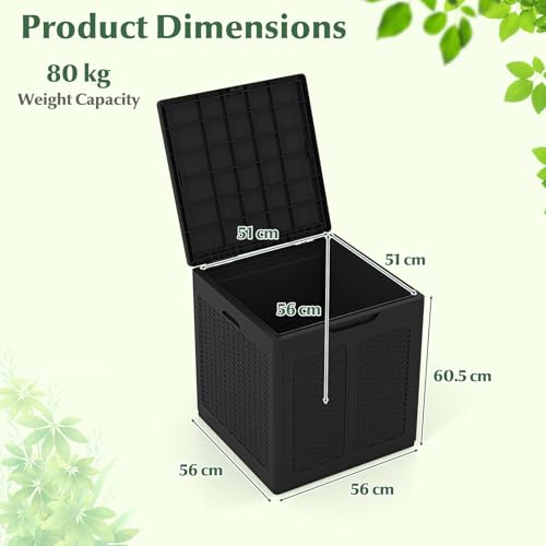 GIANTEX Baúl de Almacenamiento de 145 L, Arcón de Exterior con Tapa con Cerradera, Aspecto con Textura Similar de Ratán, 56 x 56 x 60,5 cm, Caja Organizador para Jardín, Terraza, Patio (Negro) - imagen 3