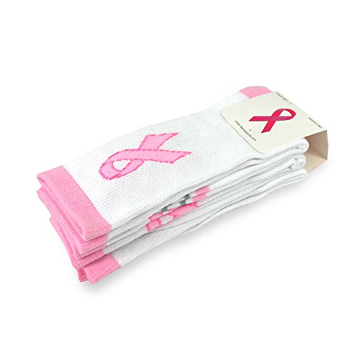 Pink Ribbon Breast Cancer Awareness Socks Knee High Crew Lowcut Women Gift for Her Cure Hope Cotton2