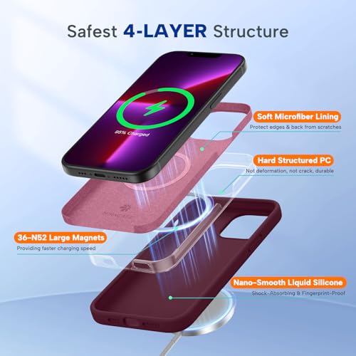 Image of Miracase Magnetic for iPhone 13 Pro Max Case, [Soft Anti-Scratch Microfiber Lining], Compatible with MagSafe, Liquid Silicone Shockproof Drop Protection Phone Case for 13 Pro Max, Wine Red