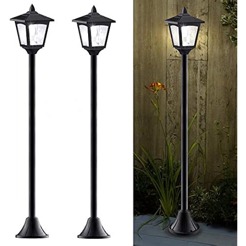 Greluna 40 Inches Mini Solar Lamp Post Lights Outdoor, Solar Powered Vintage Street Lights for Lawn, Pathway, Driveway, Front/ Back Door, Pack of 2 Cover