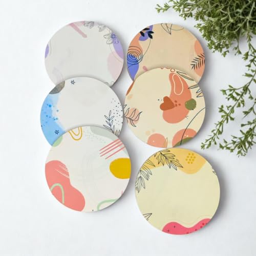 Image of Zesta Coasters for Cups Set of 6 / Wooden Coasters for Bar Accessories for Home /Tea Coaster Set of 6 / Waterproof Dining Table Decor Glass Cover (Abstract, Circle)