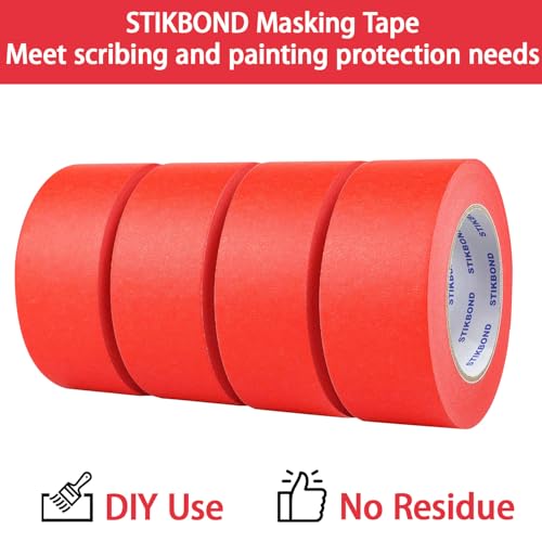 Image of 4-Packs Red Painters Tape 2inch x 55 Yards (220 Total Yards), Medium Adhesive Red Masking Tape for Wall Painting, Furniture Painting, DIY Handmade Decoration