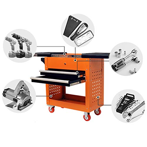 Werkzeugwagen, 3-stufig, professioneller Schubladen-Organizer, Multifunktions-Servicewagen, Lager, 100 kg, 700 x 370 x 840 mm (rot) – Bild 3