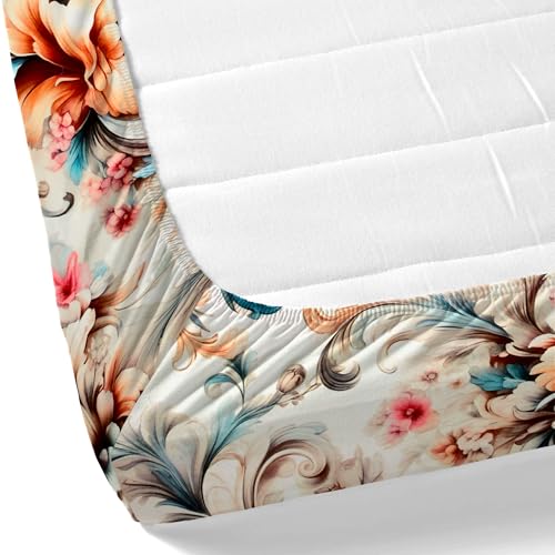 Image of Dream Weaverz 7D Bedsheet for Double Bed King Size with 2 Pillow Covers | Luxury Multicolor Floral Printed Flower Design | Soft Glaze Cotton Feel | Elastic Fitted Upto (72 x 78 x 12) Inch Mattress