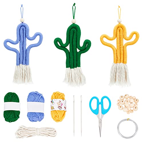 Freebloss 3 Set Cactus Macrame Wall Hanging Handmade Woven Tassel Ornament For Home Or Nursery Baby Kids Room Decor Cactus Macrame Kit For Beginners #TOP3