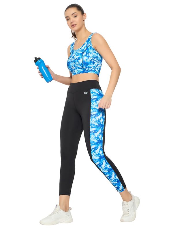 Image of Clovia Women's High Rise Active Tights in Black with Side Panels & Side Pocket