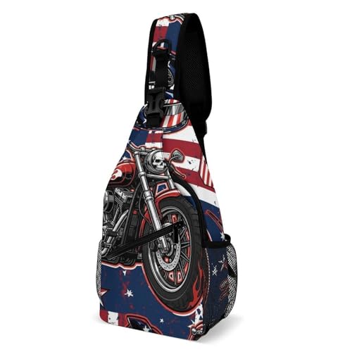 Fashion Dress Decor Sling Backpack Shoulder Bag, Day Pack, Chest Shoulder Bag For Travel Shopping Dirt Bike American Flag Motocross Motorcycle
