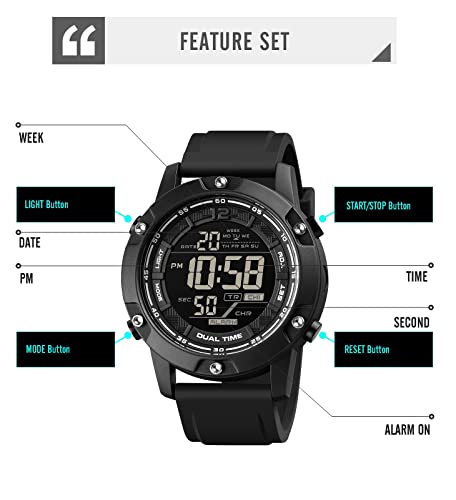 Image of Gosasa Big Face Men Digital Sports Watch Water Resistant Outdoor Easy Read Military Back Light Black Watch