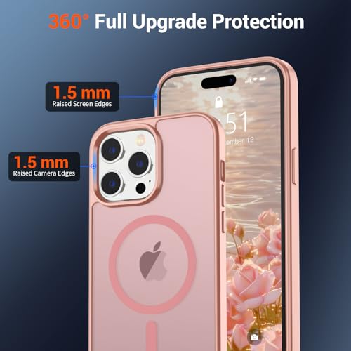 Image of SUPFINE Magnetic for iPhone 14 Pro Case (Compatible with MagSafe) (Military Grade Drop Protection) Slim Translucent Matte Shockproof with Anti-Fingerprint Phone Case,Pink