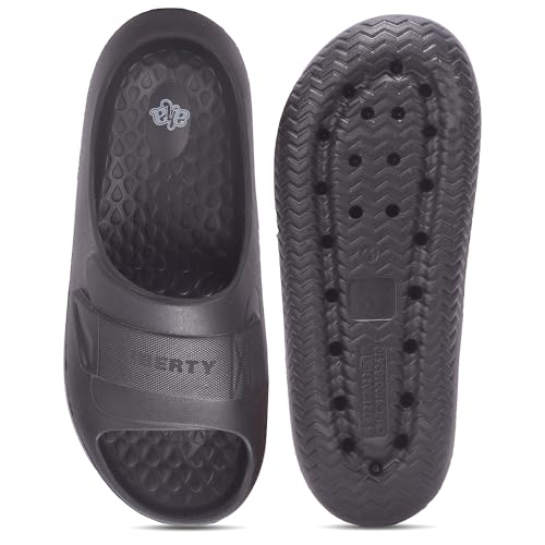 Image of Liberty A-HA DAILYWALK Slippers for Men - Black & Dark Grey EVA Slip-On Casual Slippers | Soft Moulded Footbed, Lightweight Footwear for Home, Casual, Errands, Garden, Daily & Outdoor Wear
