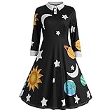 Womens Halloween Costume Cute Miss Frizzle Dress Peter Pan Collar Space Planet Dresses, Black, 2XL