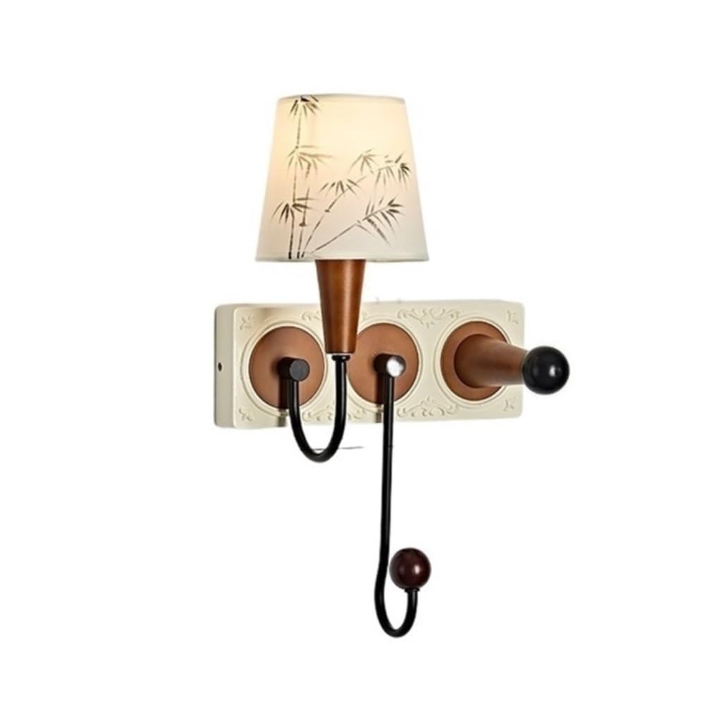 birene Wall Lamp Three-Color Light-Changing Retro Decorative Wall Lamp Fabric Lampshade with Hook Wall Lamp(White)