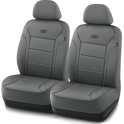 Skechers-Memory-Foam-Car-Seat-Covers-Lycra-Car-Seat-Protection-Thick-Memory-Foam-Grey-Two-Front-Seat-Cover-Airbag-Compatible-Automotive-Comfort-Protection-for-Most-CarsTrucks-SUVsGrey