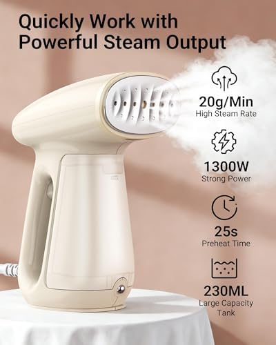 Bear Steamer for Clothes, 1300W Handheld Clothes Steamer,Garment Steamer with 230ml Tank,Fast Heat-up, Auto-Off, Steam Iron for Fabric Wrinkle Remover with Brush - 1
