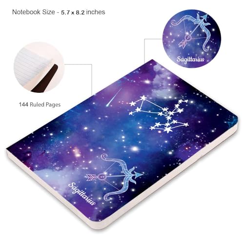 Image of AccuPrints A5 Premium Soft Bound Notebook Size 5.8 * 8.25 inches Diary for Girls and Women (144 Ruled Pages with planner, 80 GSM) (Sagittarius zodiac signs)