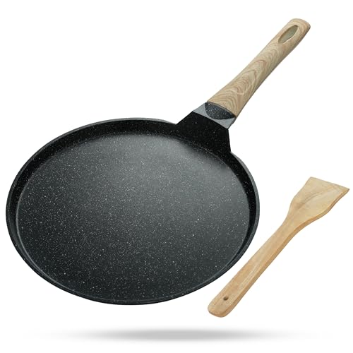 Image of Lifelong Die-cast Flat Roti Tawa with Wooden Finish Handle & Spatula for Dosa, Chapati | 28cm, 1kg | Pre-Seasoned Non-Toxic, Non-Stick & Teflon Free, Durable | Gas & Induction Stove-Friendly (LLDCT28)
