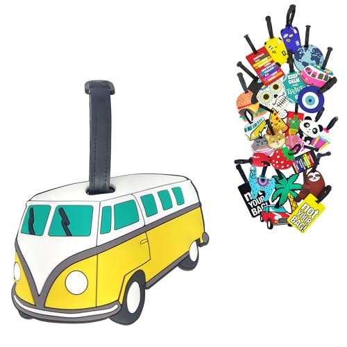 Genérico Identificador De Mala De Viagem Tag De Bagagem Avião Férias Etiqueta Silicone Premium (TAG24 Kombi Amarela)