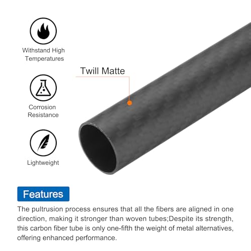 QUARKZMAN 2 Stück Carbon Fiber Tube 20 x 22 x 500mm Matte Surface Rod 3K Roll Wrapped Pure Carbon Round Tubing für RC Airplane Multicopter