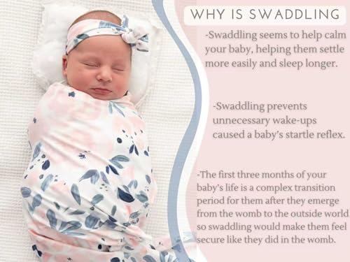 Image of Baby Receiving Blanket Swaddle Blanket Infant Wrap with Matching Headband Beanie and Name Card (Ink and Pink)